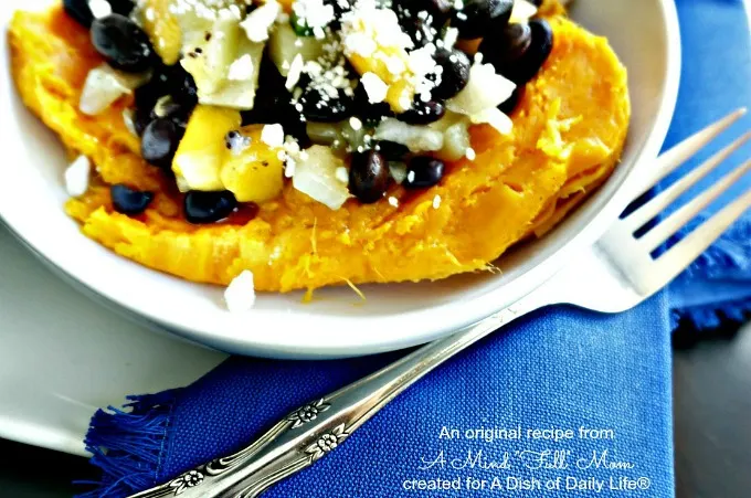 Black Bean and Fruit Salsa Stuffed Sweet Potato