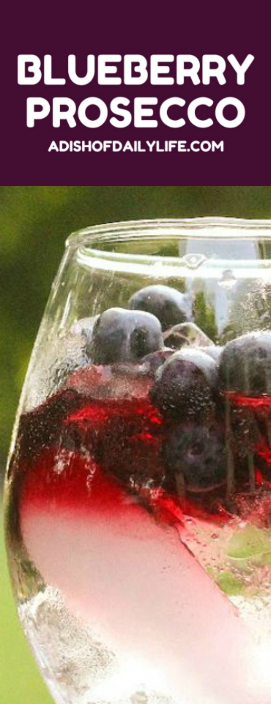 Blueberry Prosecco...blueberry vodka layered over your favorite prosecco, and garnished with fresh blueberries, raspberries, strawberries and cherries for a fun red, white and blue cocktail. 