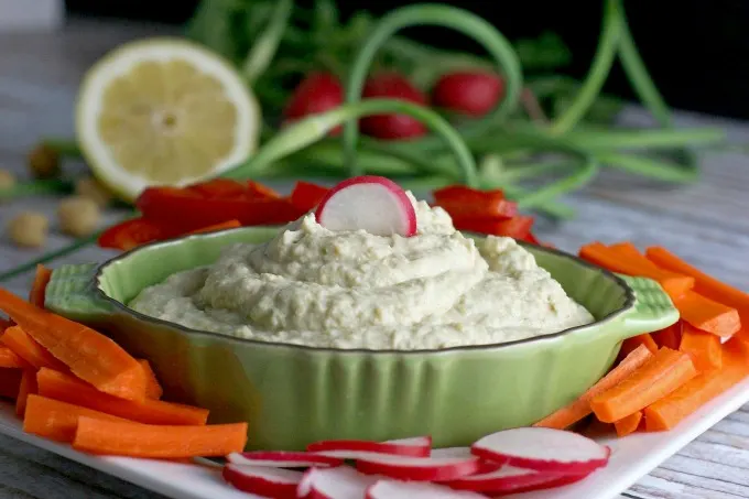 Homemade Hummus with Garlic Scapes...this healthy appetizer is vegetarian, vegan and gluten free. 