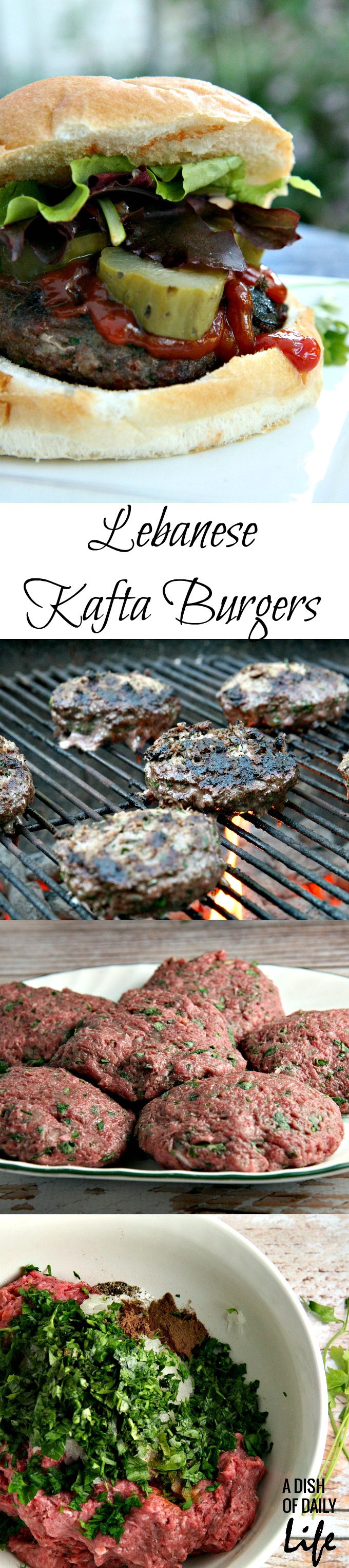 Traditionally served "finger-shaped" on a skewer, this grilling recipe for Lebanese Kafta Burgers with Lamb and Beef combines Middle Eastern roots with a classic hamburger!