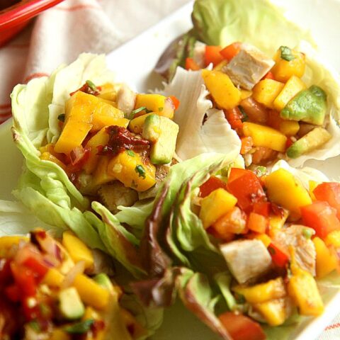 Chicken Lettuce Wraps with Avocado Mango Salsa