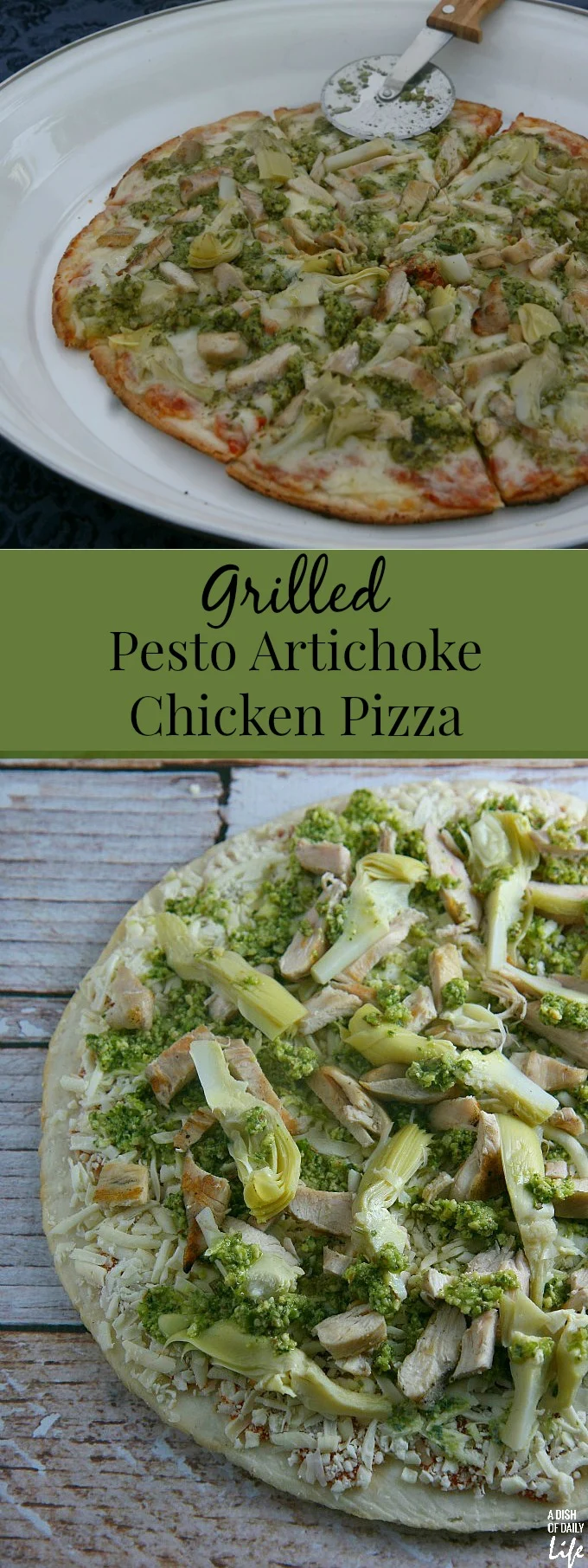 No need to heat up the kitchen...fire up the grill, and turn a pre-made FRESCHETTA® gluten free cheese pizza into a gourmet pesto artichoke chicken pizza