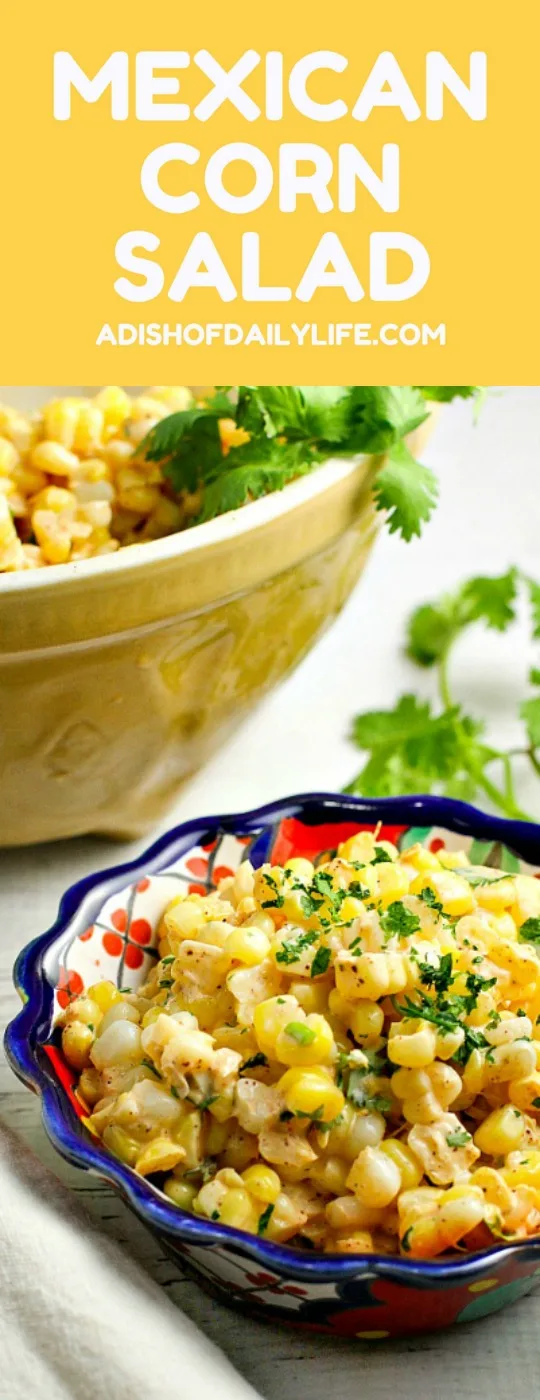 Like Mexican street corn? Turn it into a salad! This easy and delicious 15 minute Chili Lime Mexican Corn Salad recipe can be used as an appetizer for game day or tailgating, or as a side dish for any Mexican dinner or your next cookout!