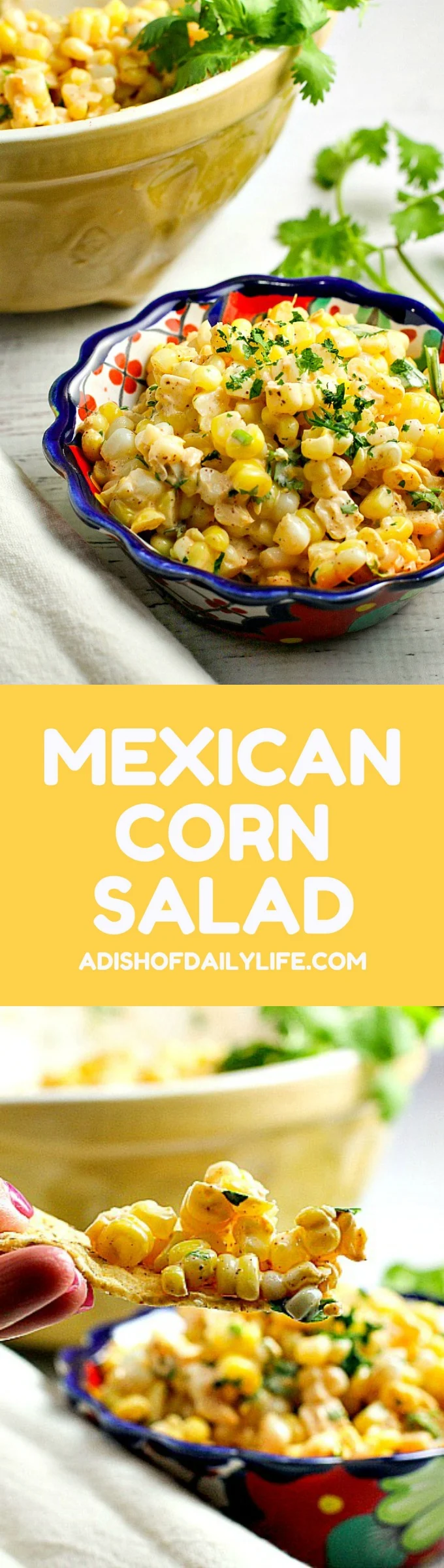 Like Mexican street corn? Turn it into a salad! This easy and delicious 15 minute Chili Lime Mexican Corn Salad recipe can be used as an appetizer for game day or tailgating, or as a side dish for any Mexican dinner or your next cookout!