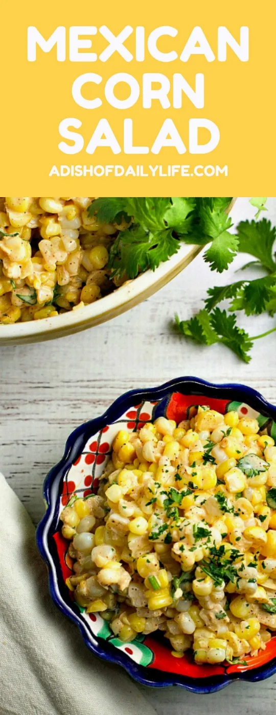 Like Mexican street corn? Turn it into a salad! This easy and delicious 15 minute Chili Lime Mexican Corn Salad recipe can be used as an appetizer for game day or tailgating, or as a side dish for any Mexican dinner or your next cookout!