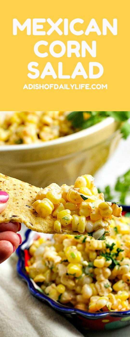 Like Mexican street corn? Turn it into a salad! This easy and delicious 15 minute Chili Lime Mexican Corn Salad recipe can be used as an appetizer for game day or tailgating, or as a side dish for any Mexican dinner or your next cookout!