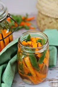 Spicy Pickled Carrots with cilantro and jalapeno