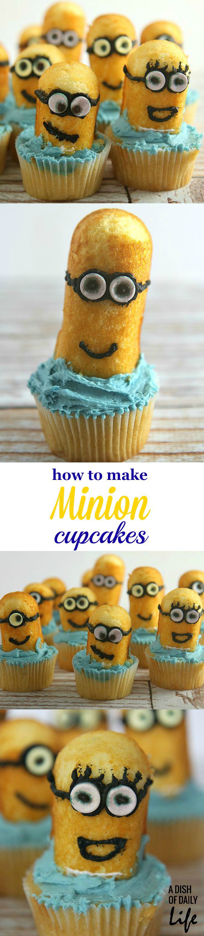 Easy Minion Cupcakes tutorial guaranteed to please any Minion fan! Fun birthday party idea, family baking project, or for teenagers to make with kids when babysitting!