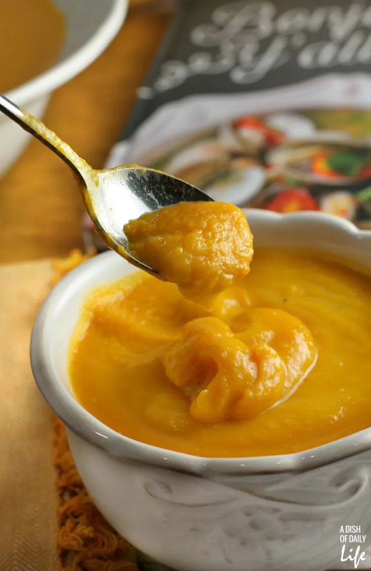 This delicious easy Butternut Squash Soup recipe is perfect for your fall, winter or holiday dinner menu! It's smooth and rich, with gourmet taste, yet simple to make, with only 6 ingredients! Freeze any leftovers for later.