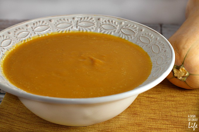 This delicious easy Butternut Squash Soup recipe is perfect for your fall, winter or holiday dinner menu! It's smooth and rich, with gourmet taste, yet simple to make, with only 6 ingredients! Freeze any leftovers for later.