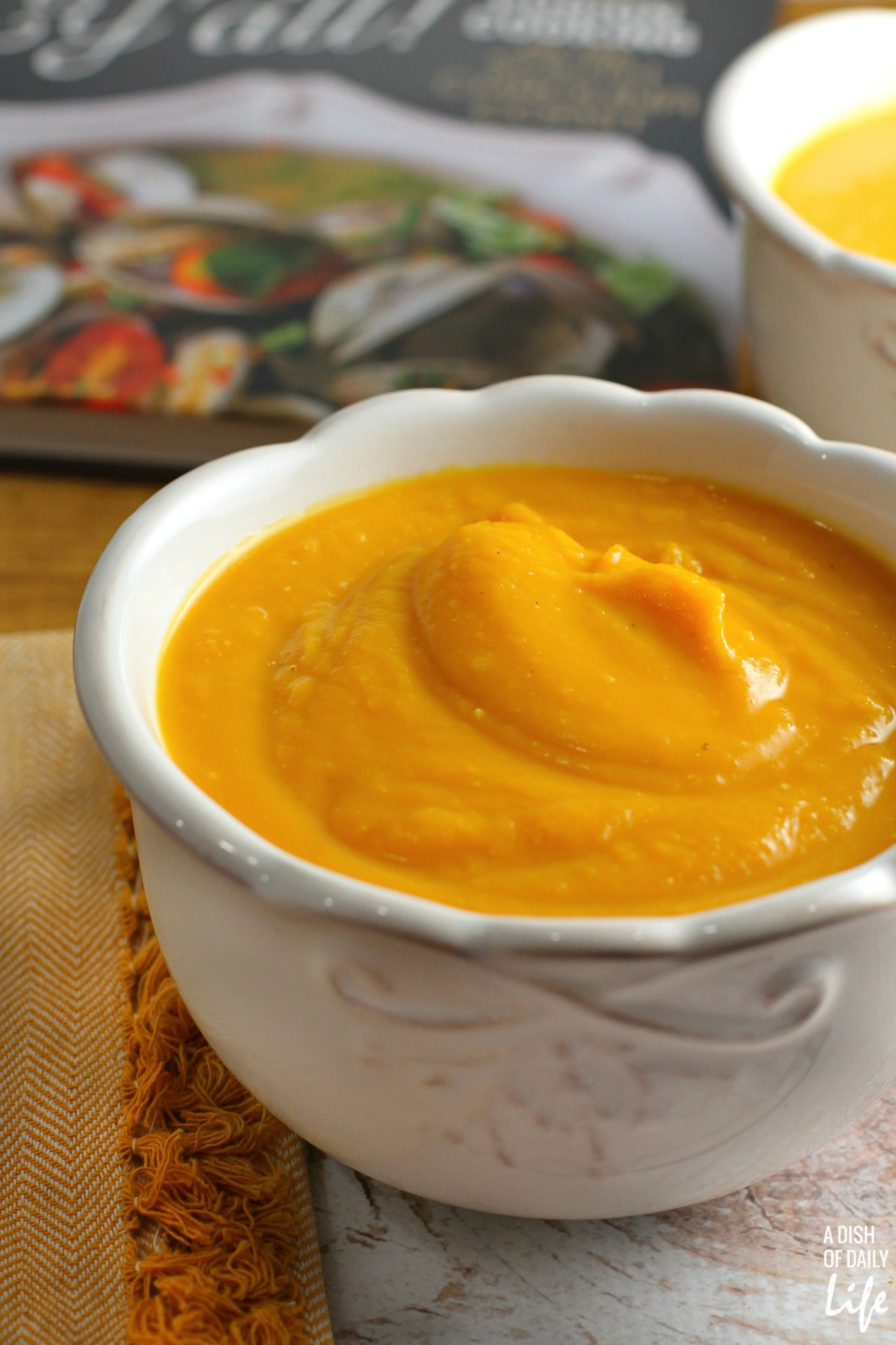 This delicious easy Butternut Squash Soup recipe is perfect for your fall, winter or holiday dinner menu! It's smooth and rich, with gourmet taste, yet simple to make, with only 6 ingredients! Freeze any leftovers for later.