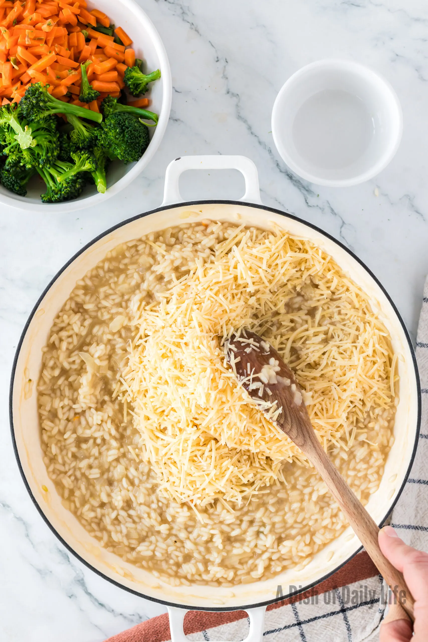 parmesan added to rice and onion mixture.