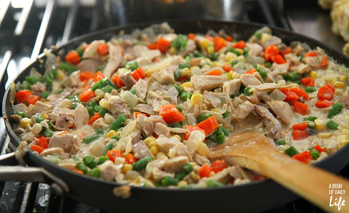 This delicious and healthy chicken pot pie recipe is packed with farm fresh ingredients and flavor! It's also a time saver for busy families...make one for dinner and save one for a freezer meal for when you're really stretched for time.