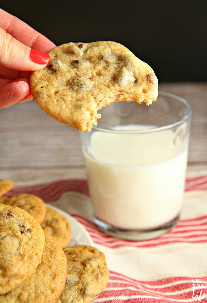 These chocolate chip coffee toffee cookies may look like an ordinary chocolate chip cookie, but bite into one and you are in for a delicious surprise! The toffee bits and a hint of coffee take the flavor of these chocolate chip cookies to a new level. You're definitely going to want to add them to your holiday baking list!