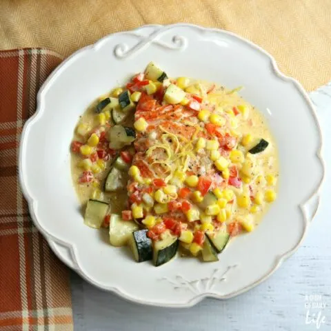 Salmon with Zucchini and Corn Cream Sauce