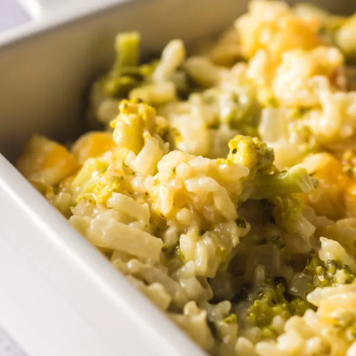 Baked casserole fluffed and in casserole dish
