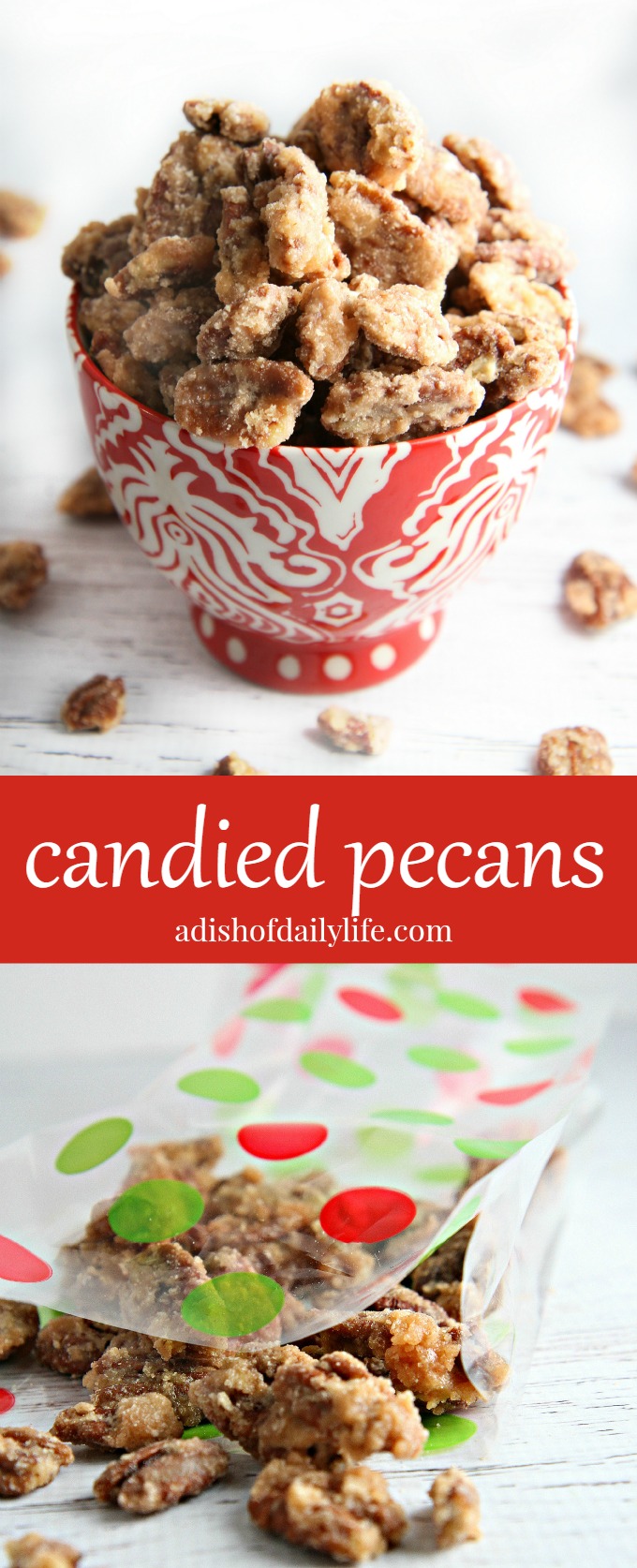 Candied pecans...great holiday gift, easy recipe for your Christmas cookie exchange, and a lovely addition to your holiday dessert table. Use them in salads and as a topping for desserts too. This is a MUST MAKE recipe this holiday season!