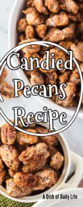 odd sized single image for Pinterest of candied pecans recipe