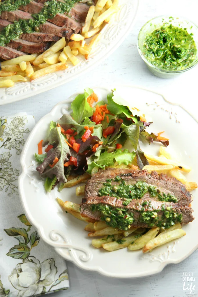 Steak Frites with Chimichurri Sauce...an easy gourmet dinner in 30 minutes or less!