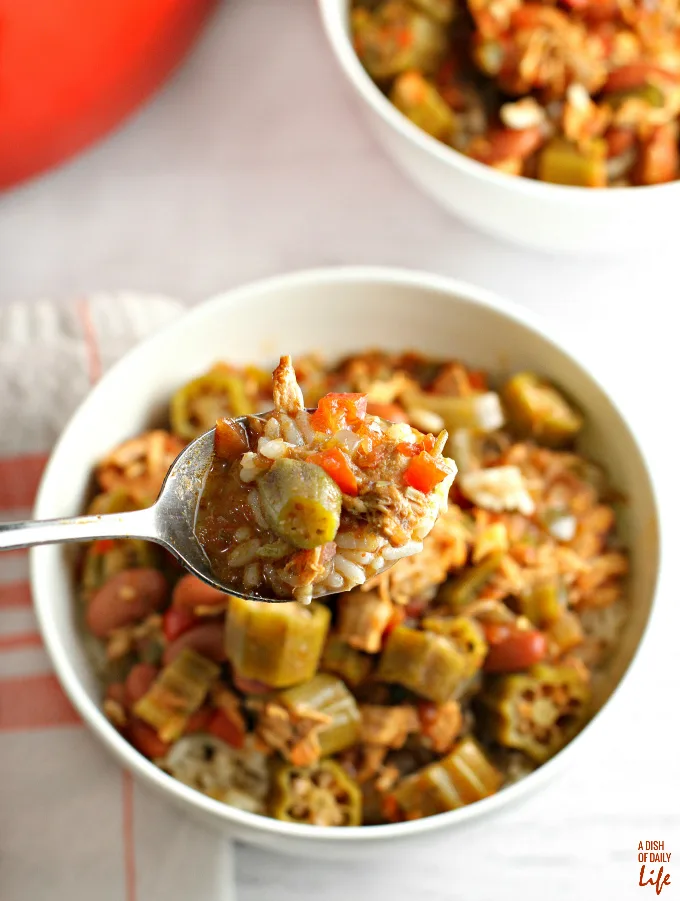 Enjoy a little Louisiana Southern comfort with this 30 Minute Creole Jambalaya! It's an easy weeknight meal for busy families and perfect for game day or Mardi Gras too. Very little prep work. 