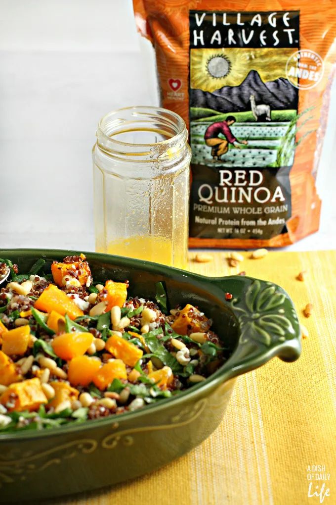 Trying to eat healthier in the New Year? Add more colors to your diet with this Red Quinoa Salad with spinach and butternut squash! This delicious and nutritious winter salad is the perfect addition to your lunch or dinner menu.