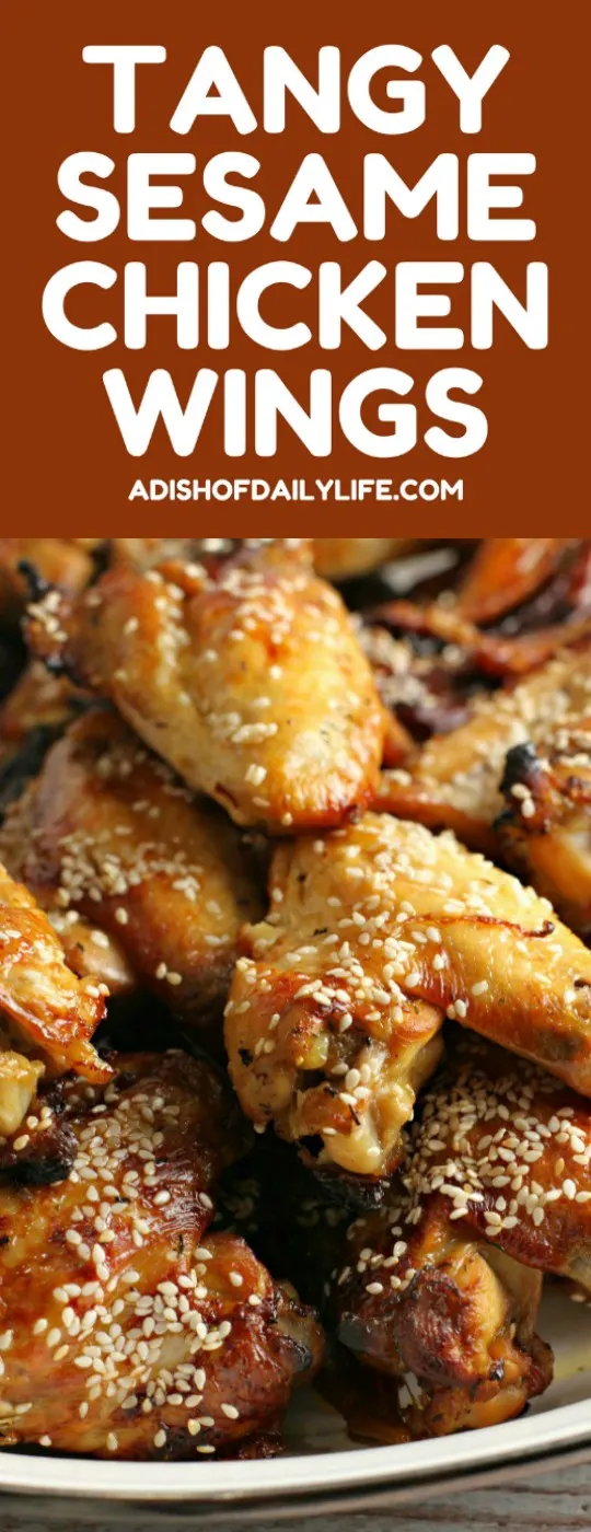 These Tangy Sesame Chicken Wings, with their Asian flair, are my go-to game day and party appetizer recipe! Everyone always raves about them, and they disappear quickly! YOU HAVE TO TRY THESE!