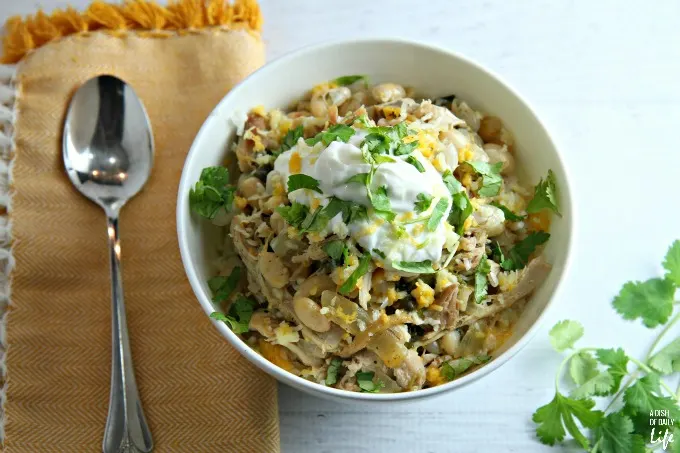 White Bean Chicken Chili is a healthy and delicious easy weeknight meal, but it's also perfect for game day. Guaranteed to be a hit with kids and adults alike!