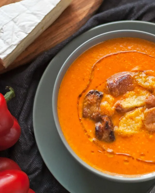 Roasted Red Pepper Brie Soup + 14 more easy soup recipes for National Homemade Soup Day!