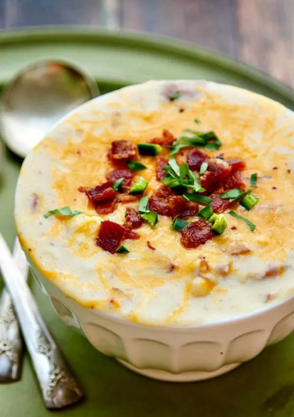 Rustic Loaded Potato Soup with Creamy Cheese, Bacon and Jalapeno + 14 more easy soup recipes for National Homemade Soup Day!