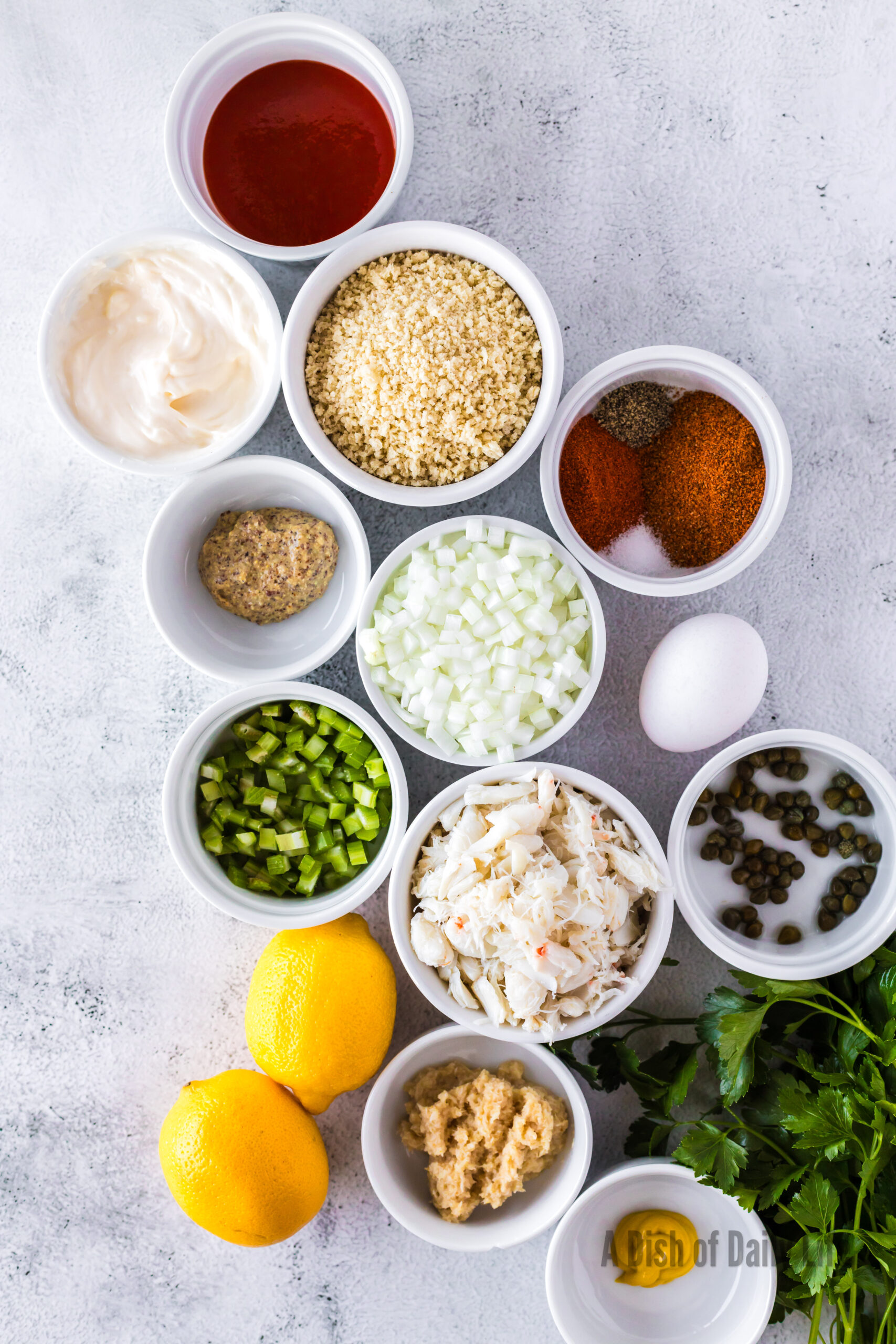 All ingredients laid out on the counter ready to assemble.