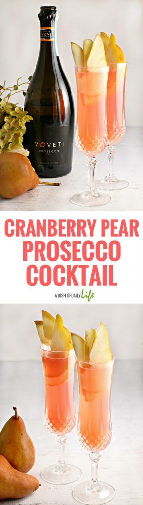 This Cranberry Pear Prosecco cocktail recipe is amazingly refreshing with a delicate fizz - an easy spring cocktail that you can make in just 5 minutes! It's perfect for your Easter dinner, Mother's Day brunch, wedding and baby showers, or any other spring (or summer) celebration!