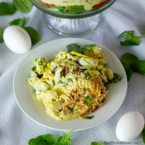 The dressing in my Creamy Deviled Egg Layered Pasta Salad has to be the best dressing I think I have ever made. Creamy, eggy, tangy and bold!