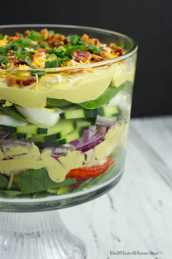 The dressing in my Creamy Deviled Egg Layered Pasta Salad has to be the best dressing I think I have ever made. Creamy, eggy, tangy and bold!