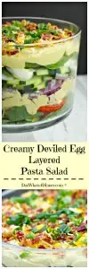 The dressing in my Creamy Deviled Egg Layered Pasta Salad has to be the best dressing I think I have ever made. Creamy, eggy, tangy and bold!