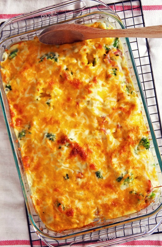 Healthy Cauliflower Broccoli Casserole with Ham