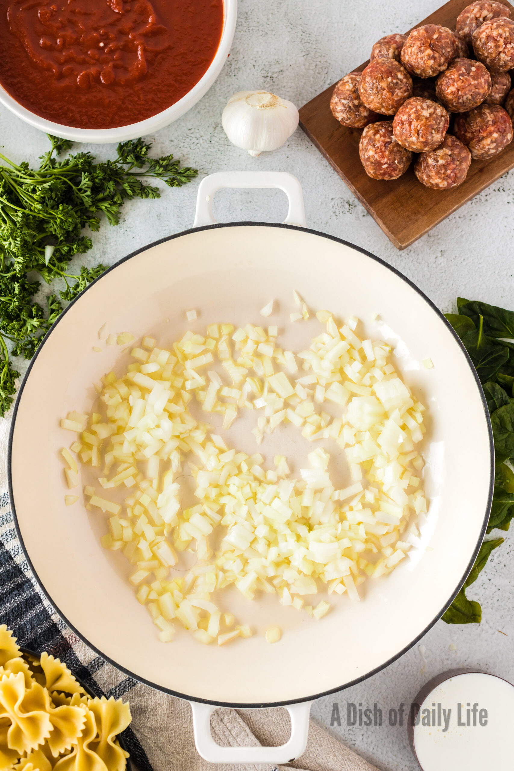 diced onions in olive oil in a skillet