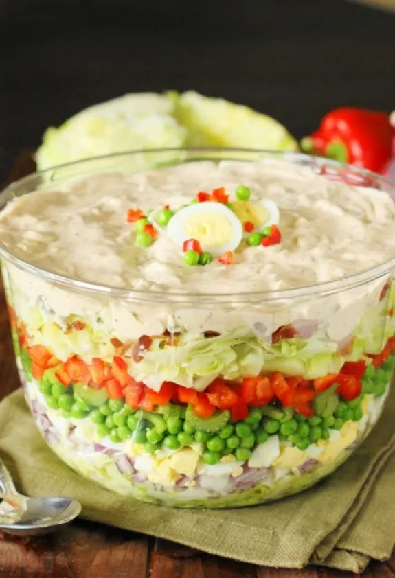 Make Ahead Layered Picnic Salad + 18 more salad recipes perfect for your next potluck! 