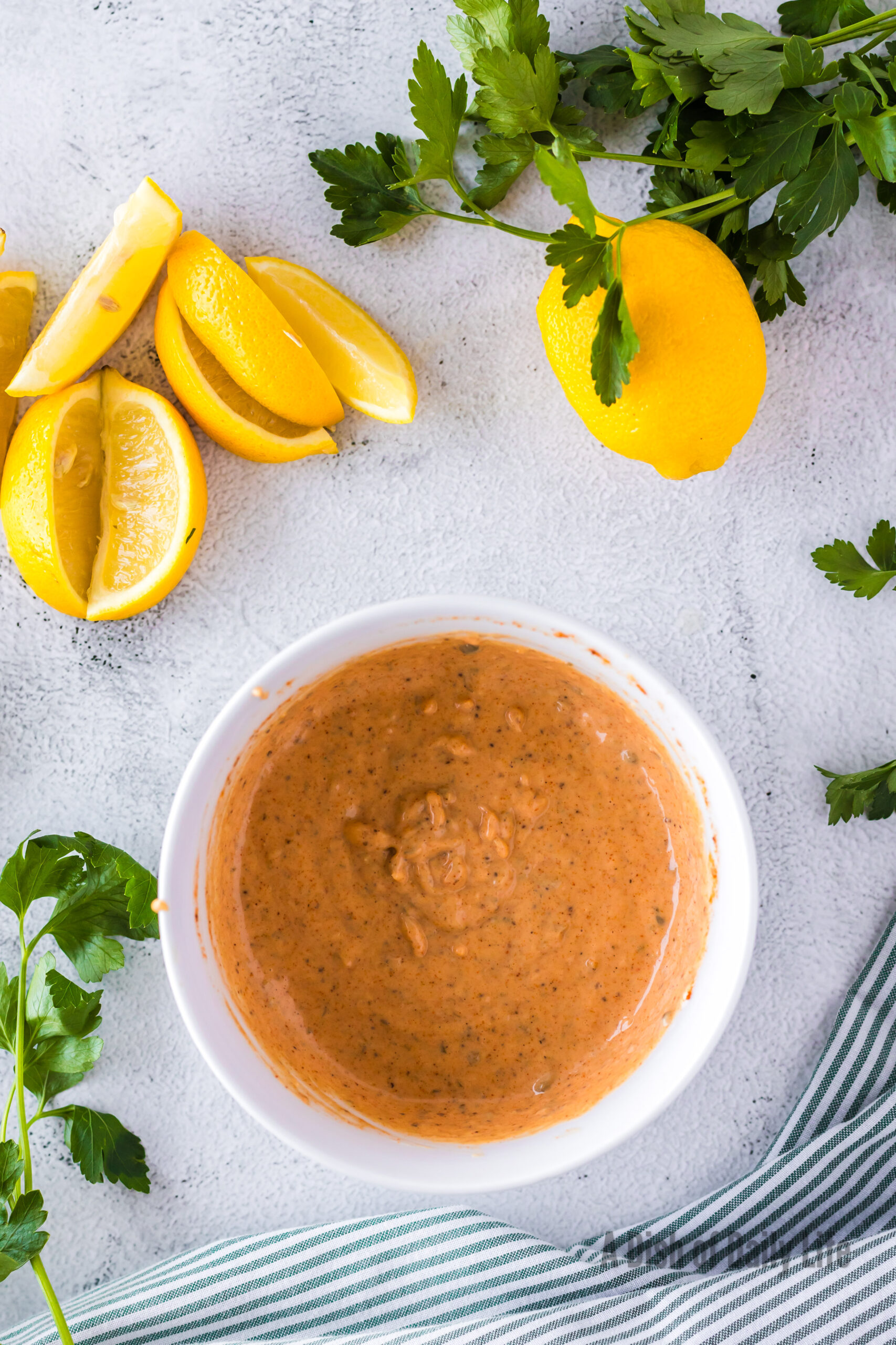 Remoulade mixed in a bowl and ready to use as a dip.