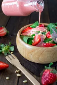 Colorful and healthy, this Simple Spinach and Strawberry Salad makes a great lunch and can be easily customized. The strawberry dressing is the best in the world!