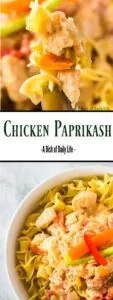 Collage of images for Pinterest of Chicken Paprikash