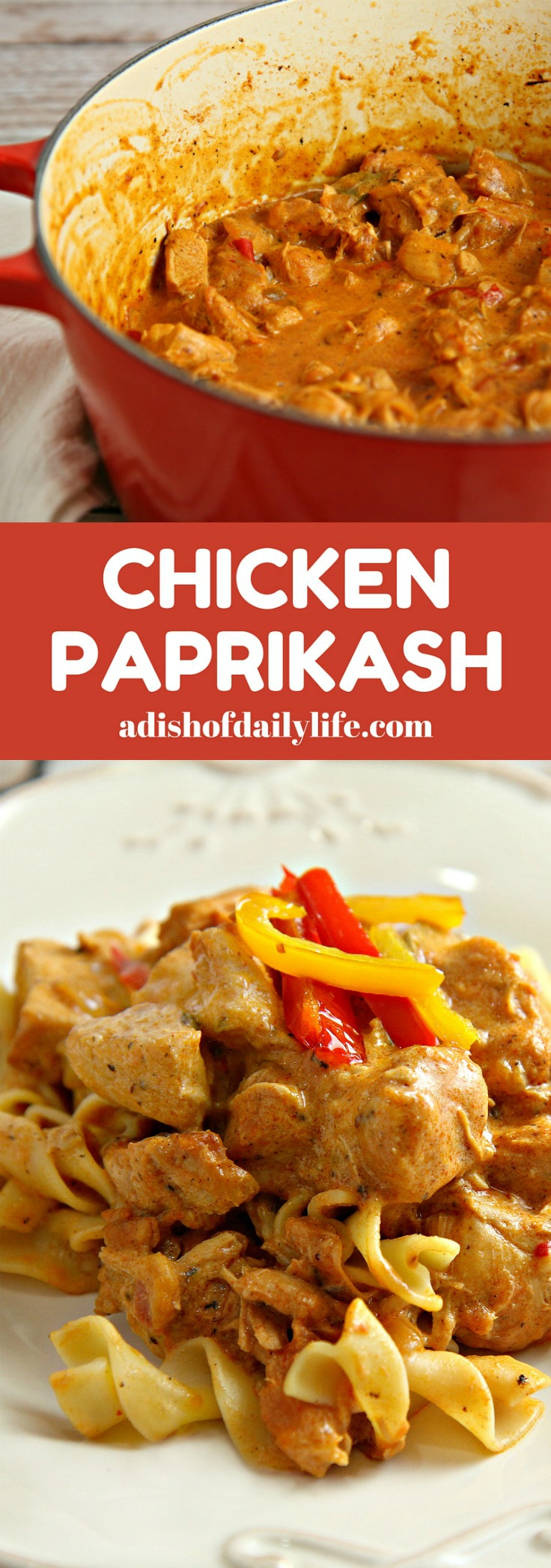 Creamy and delicious, this Hungarian Chicken Paprikash recipe is an easy comfort food dish with a minimum of prep time, perfect for a weeknight dinner! 
