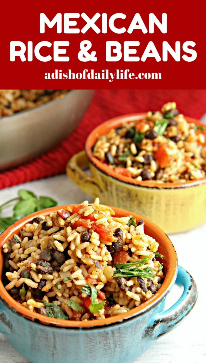 Mexican Rice and Beans...an easy versatile vegetarian dish! Use it as a side dish for Mexican night, use the leftovers as a filling for burritos along with chicken or beef, or add cheese and turn it into a Mexican bake.