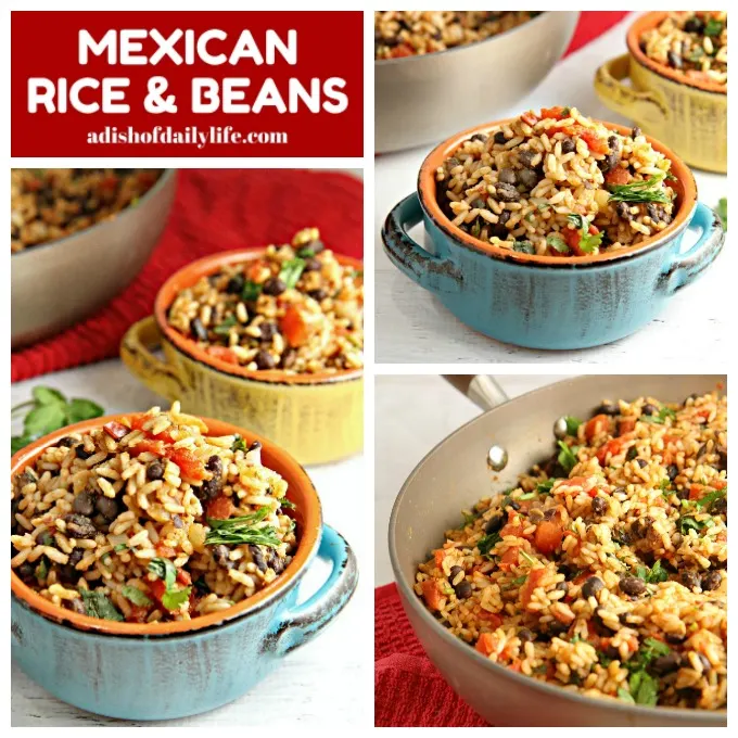 Mexican Rice and Beans...an easy versatile vegetarian dish! Use it as a side dish for Mexican night, use the leftovers as a filling for burritos along with chicken or beef, or add cheese and turn it into a Mexican bake.