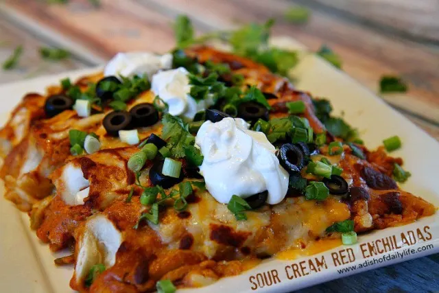 Sour Cream Red Enchiladas with homemade enchilada sauce