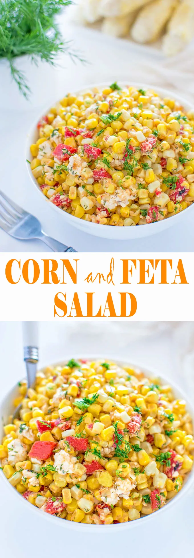 Quick and colorful Corn and Feta Salad is perfect for picnics and hot summer days. Serve this salad as an appetizer, a topping for whole grains or as a salsa with grilled chicken or fish.