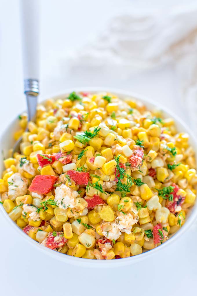 Quick and colorful Corn and Feta Salad is perfect for picnics and hot summer days. Serve this salad as an appetizer, a topping for whole grains or as a salsa with grilled chicken or fish.