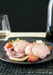 One skillet, easy pork tenderloin recipe with fennel and plums.