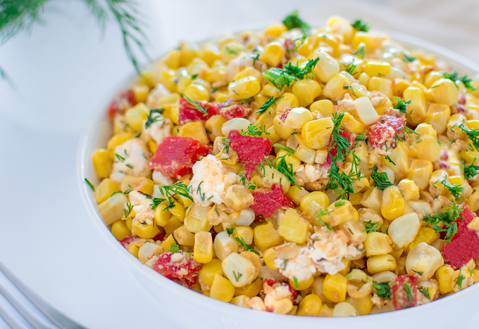 Quick and colorful Corn and Feta Salad is perfect for picnics and hot summer days. Serve this salad as an appetizer, a topping for whole grains or as a salsa with grilled chicken or fish.