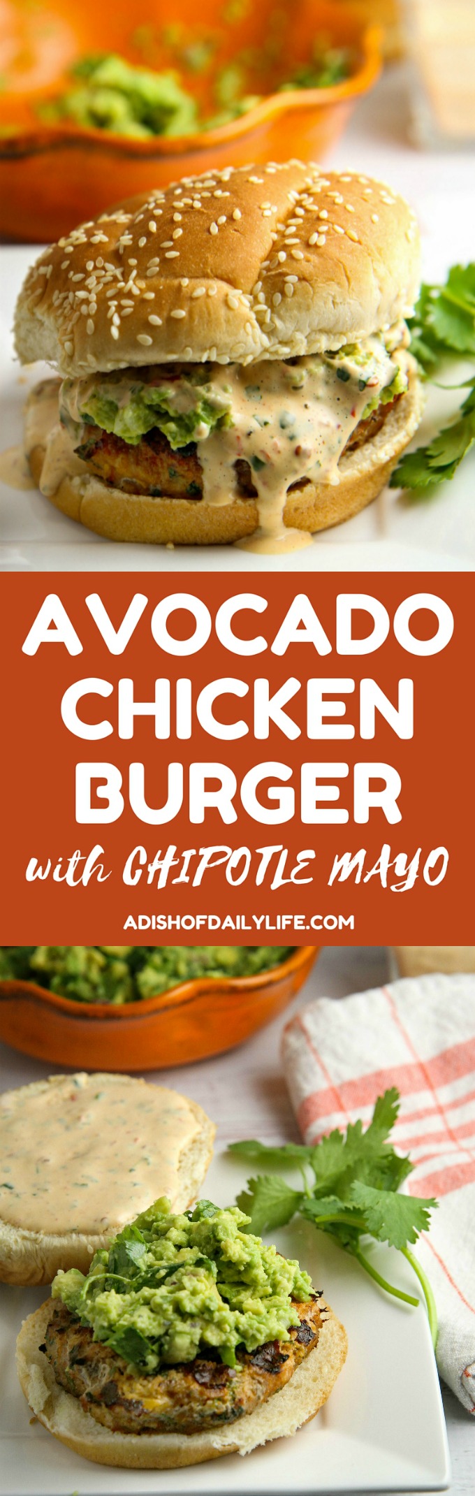 Add a Tex-Mex flair to your next summer BBQ! This Chicken Burger is LOADED with flavor, grilled to perfection, piled high with smashed avocado and smothered in chipotle mayo...perfect recipe for the grilling season!