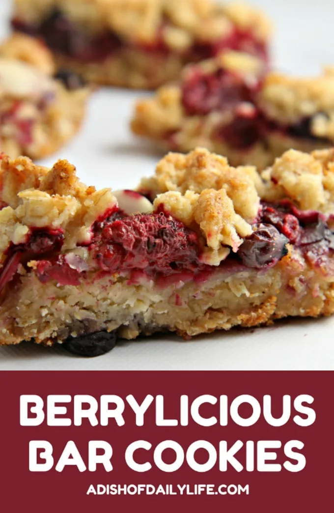 This easy Berrylicious Bar Cookies recipe is a delicious snack recipe, sure to be a new family favorite! They're also a great dessert to bring to potlucks, and with the red and blue berries, they're great for the 4th of July too!